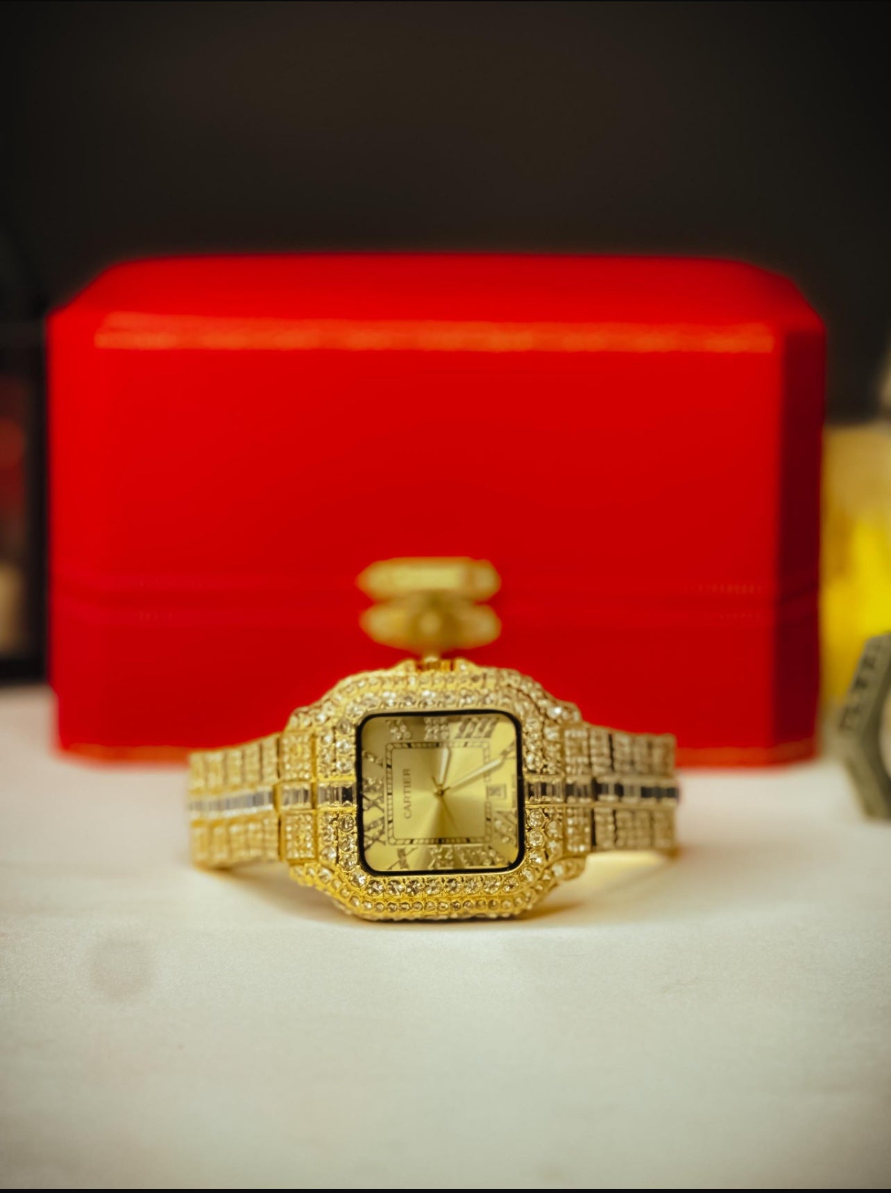 Iced out watch and chain set