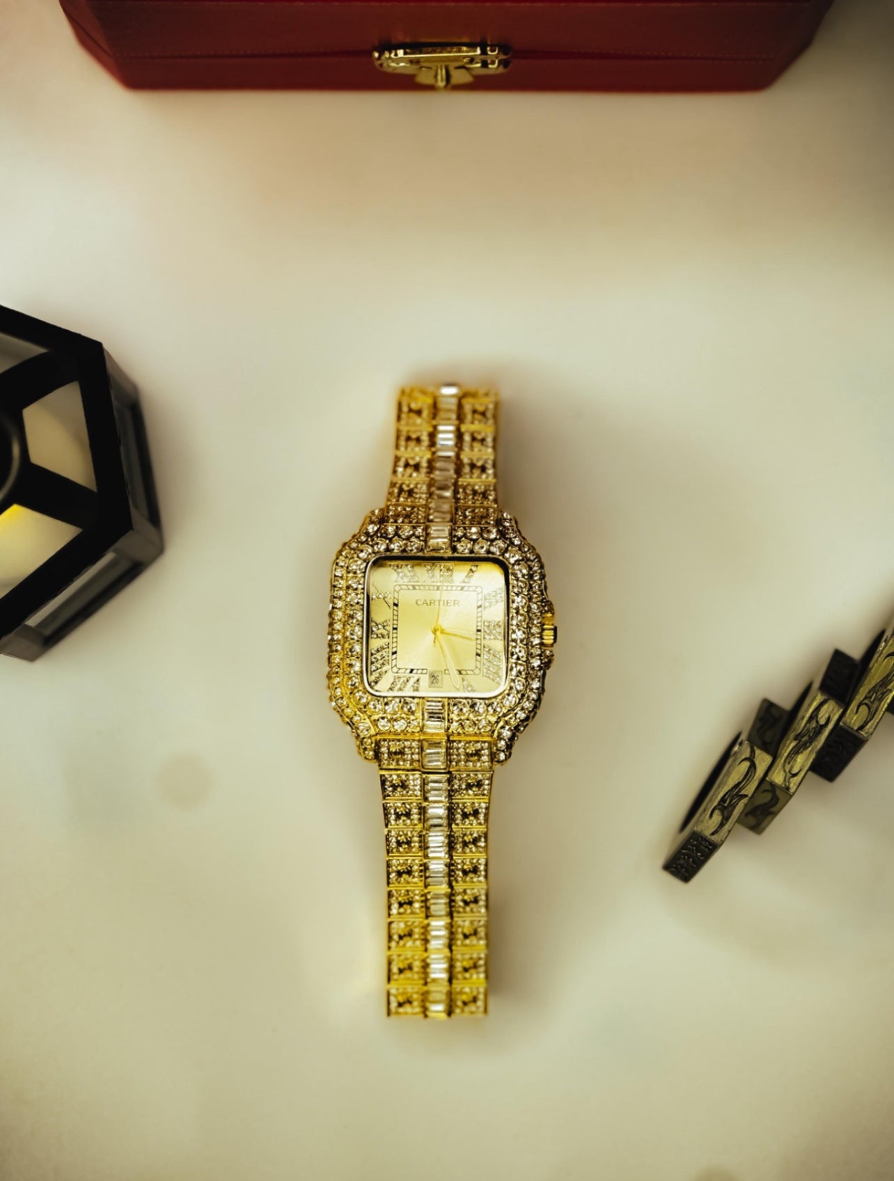 Iced out watch and chain set
